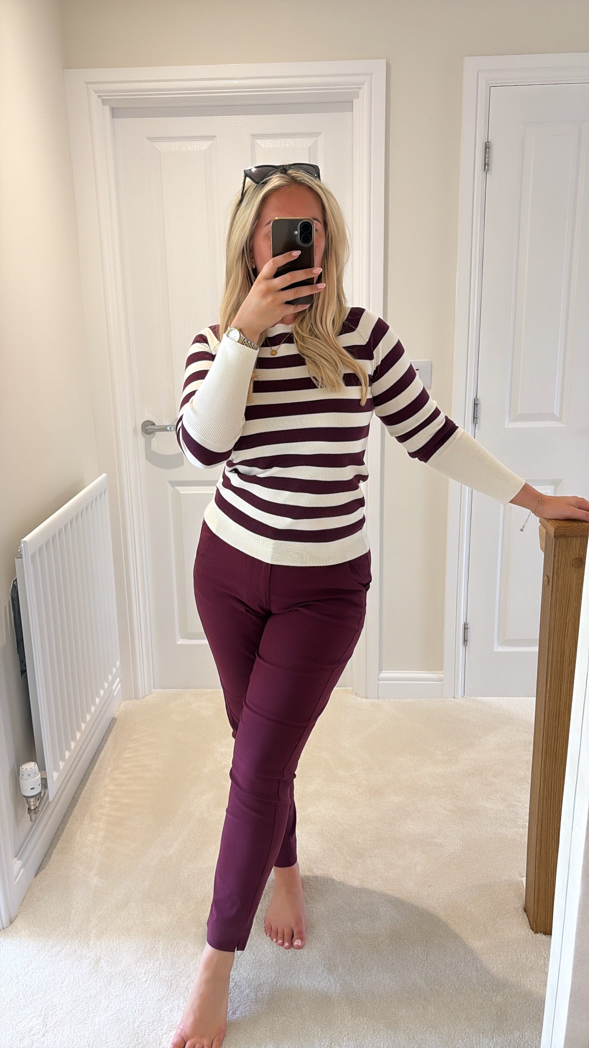 B YOUNG MMORLA LONG CUFF JUMPER - FIG/BIRCH STRIPE