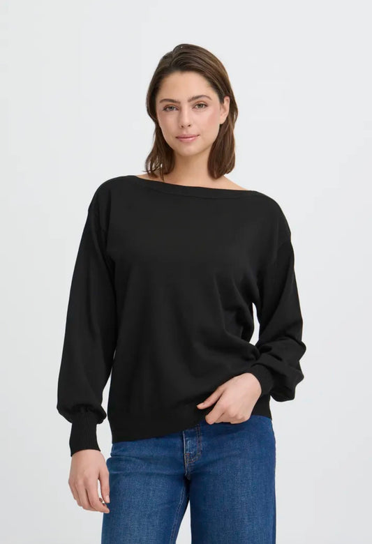 ICHI LULS BOATNECK LS PULLOVER - BLACK