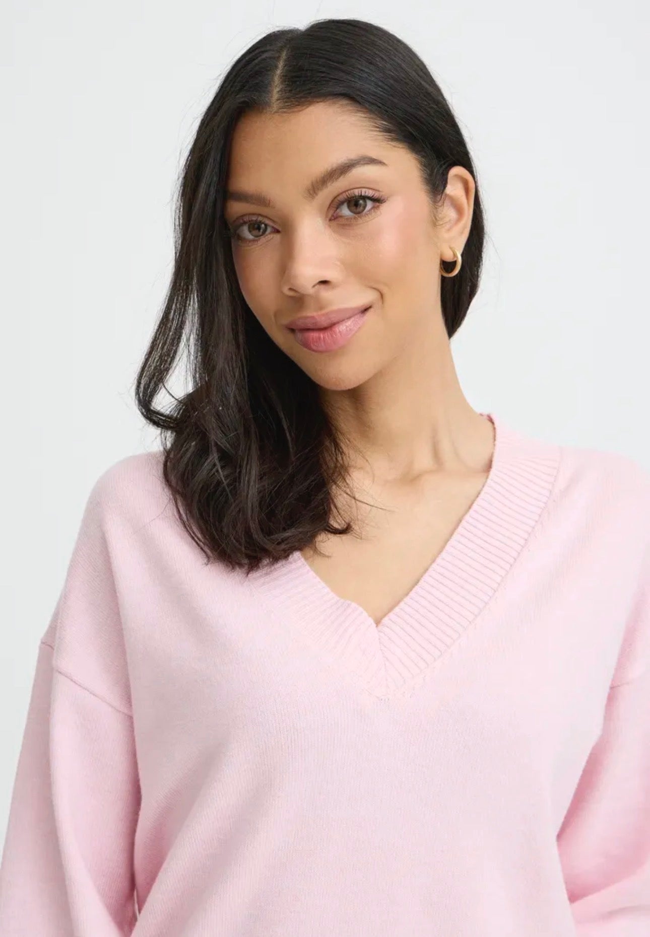 B Young Manina V neck Jumper 20818453 Parfait Pink Melange