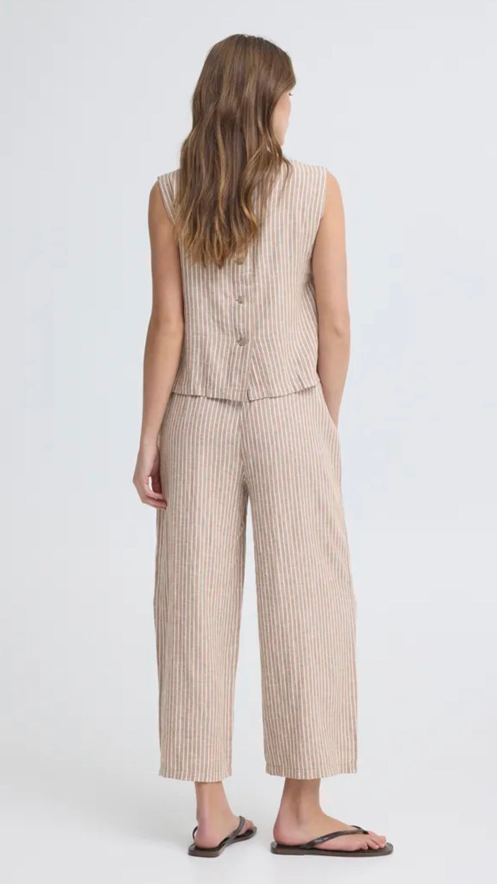 B YOUNG FALAKKA CROP TROUSERS 20813083 WOODSMOKE STRIPE BROWN