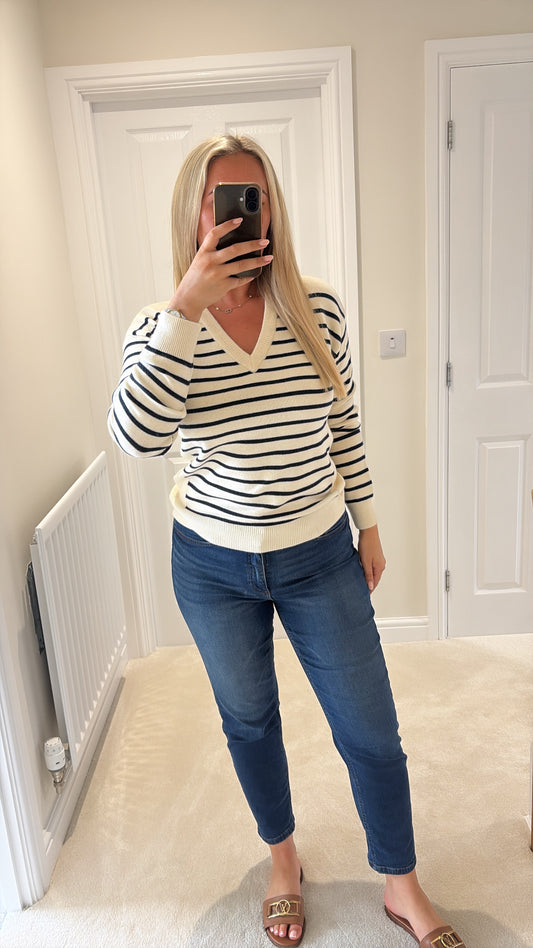 PULZ STEFFI STRIPE PULLOVER - BIRCH MELANGE
