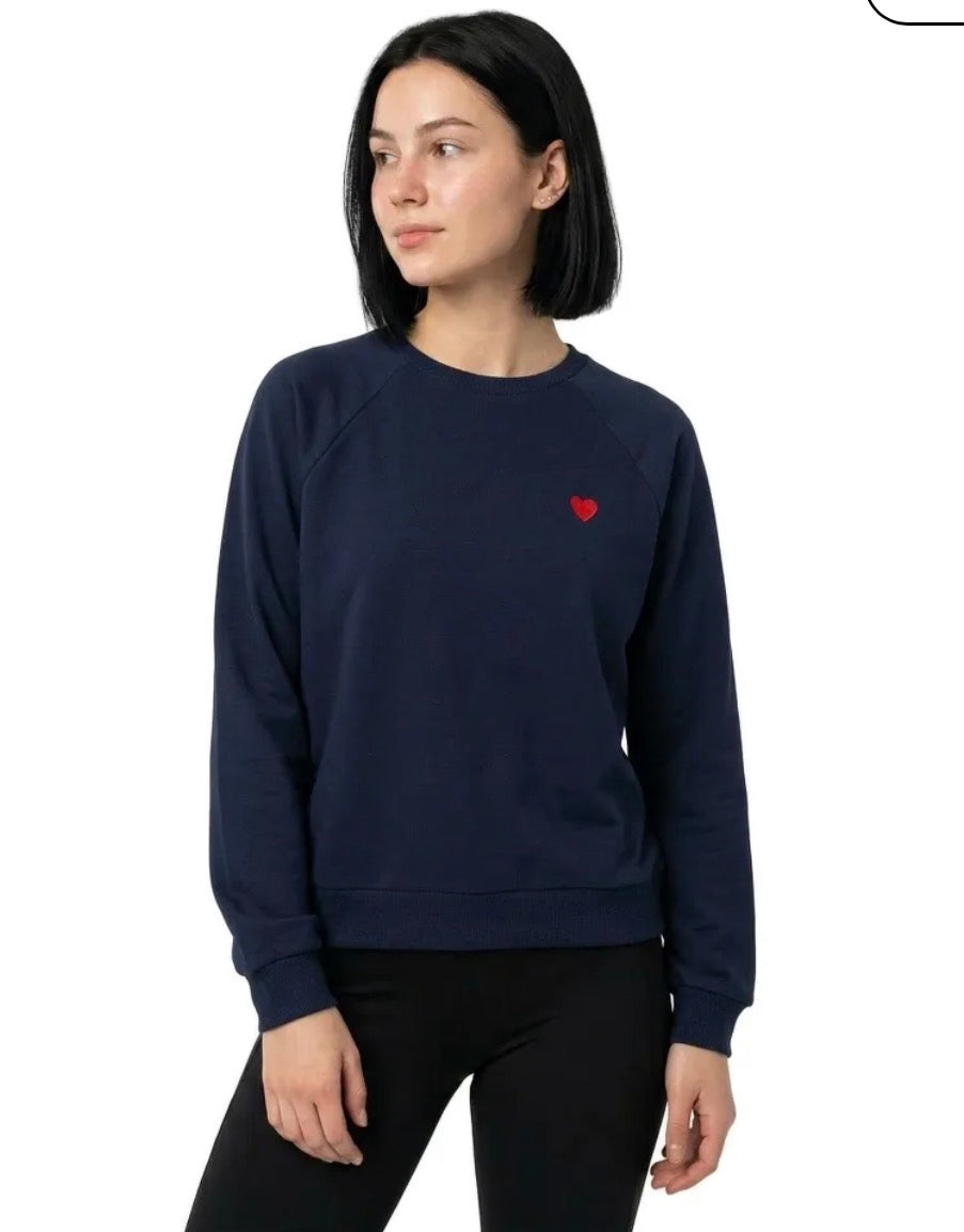 PIECES GRETA LS EMB SWEATSHIRT - SKY CAPTAIN / RED HEART