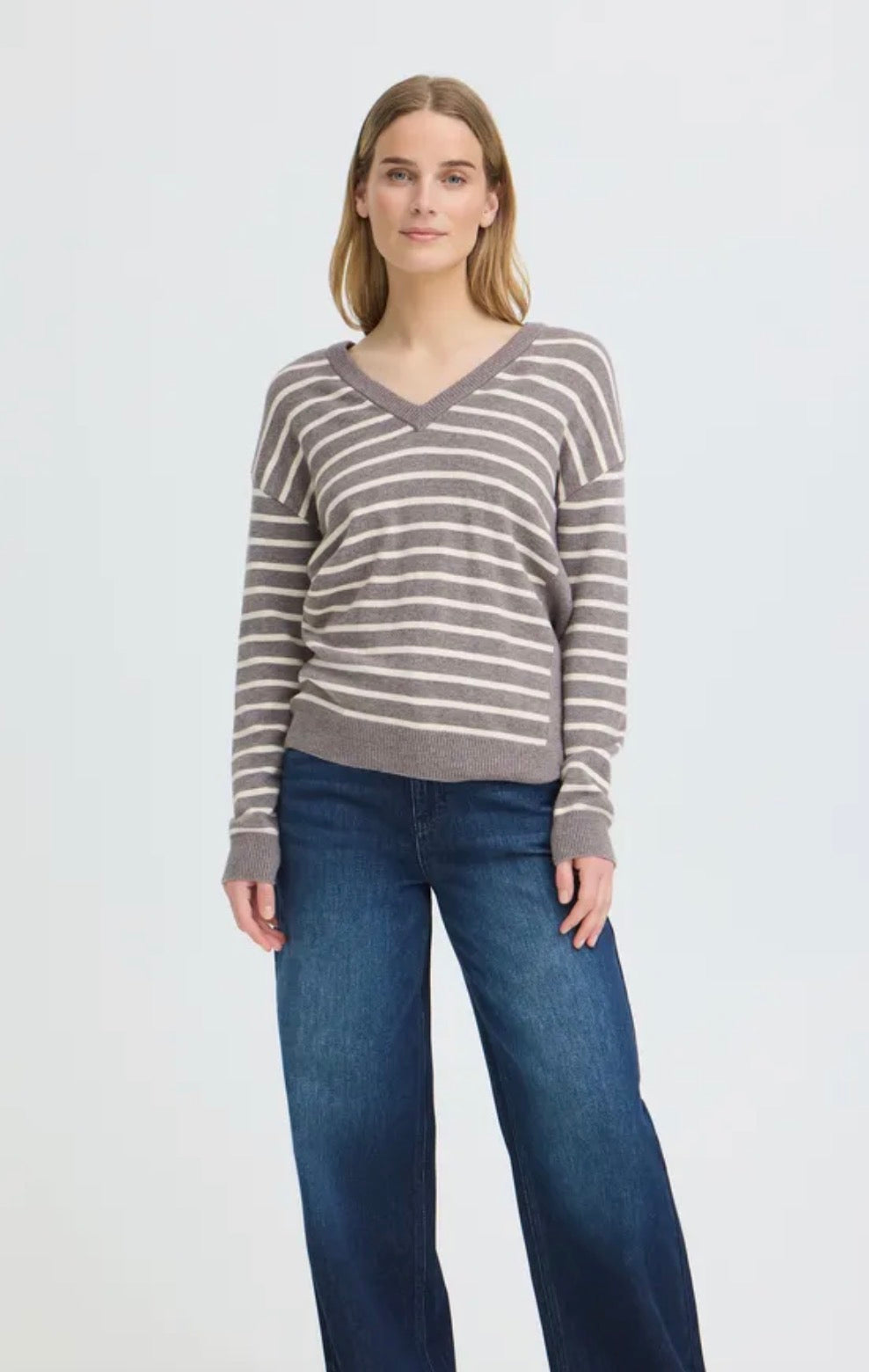 PULZ STEFFI STRIPE PULLOVER - CHOCOLATE BROWN