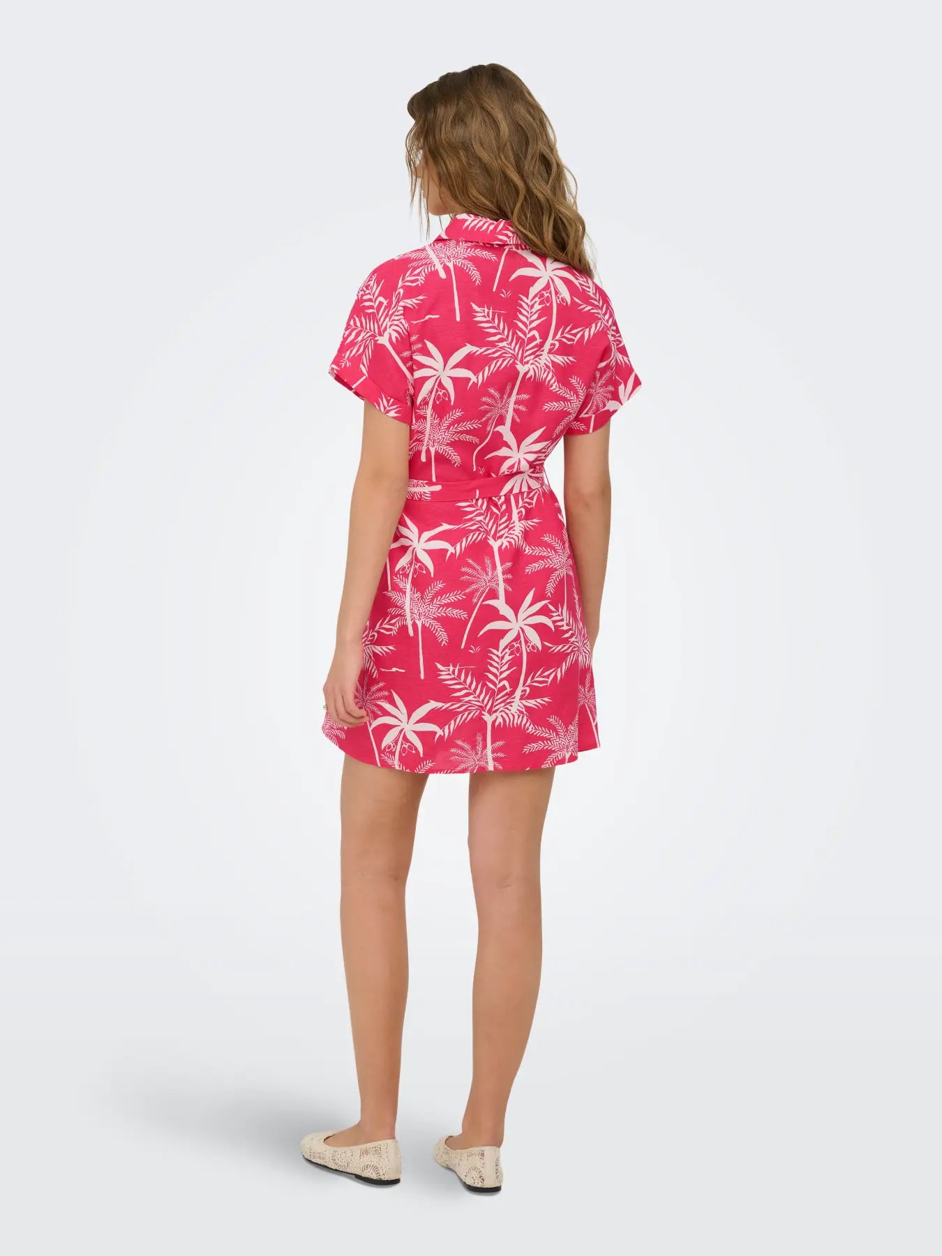 ONLY JAKIRI LINEN SS SHIRT DRESS in CLOUD DANCER/PINK FOREST