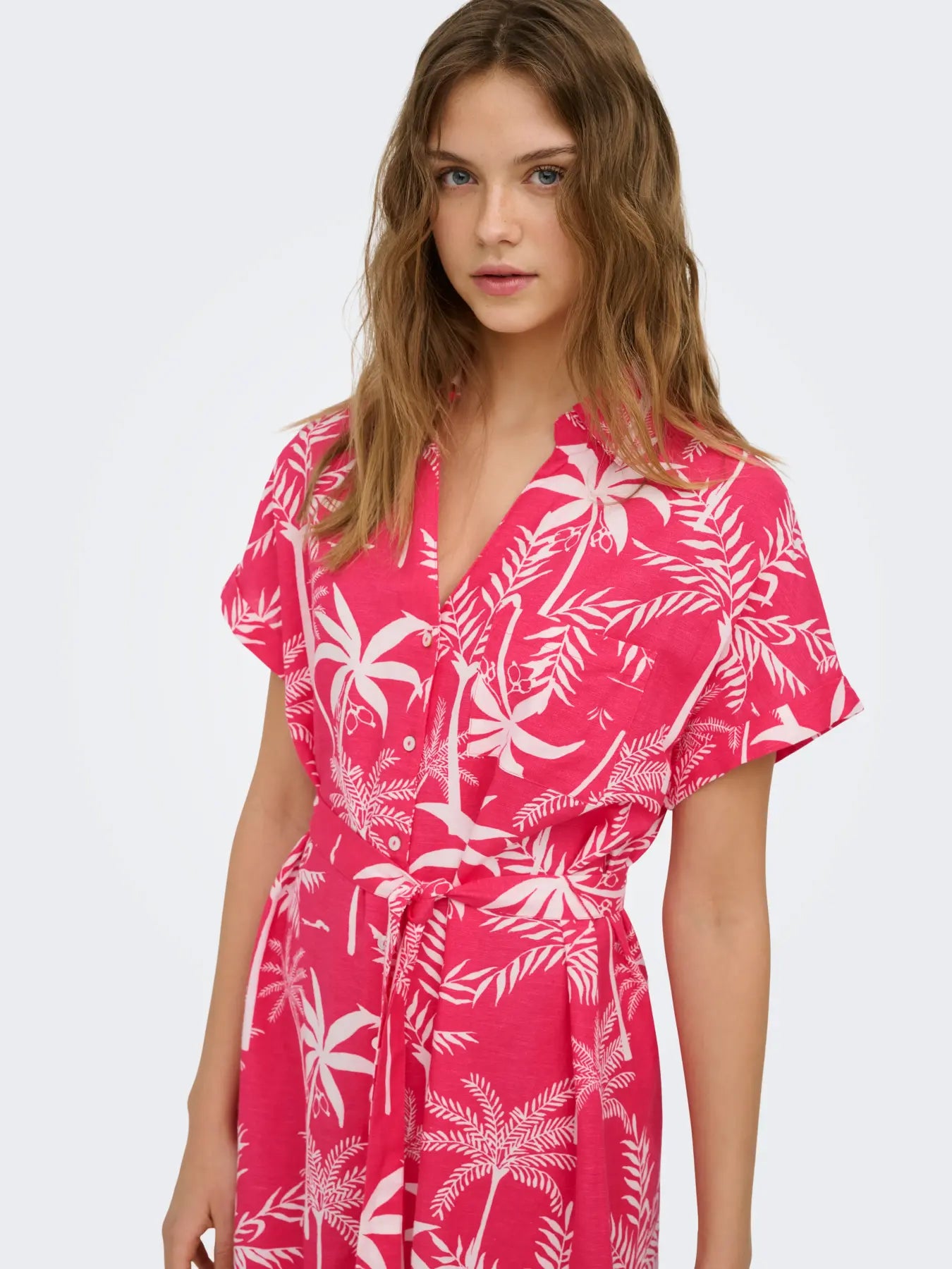 ONLY JAKIRI LINEN SS SHIRT DRESS in CLOUD DANCER/PINK FOREST