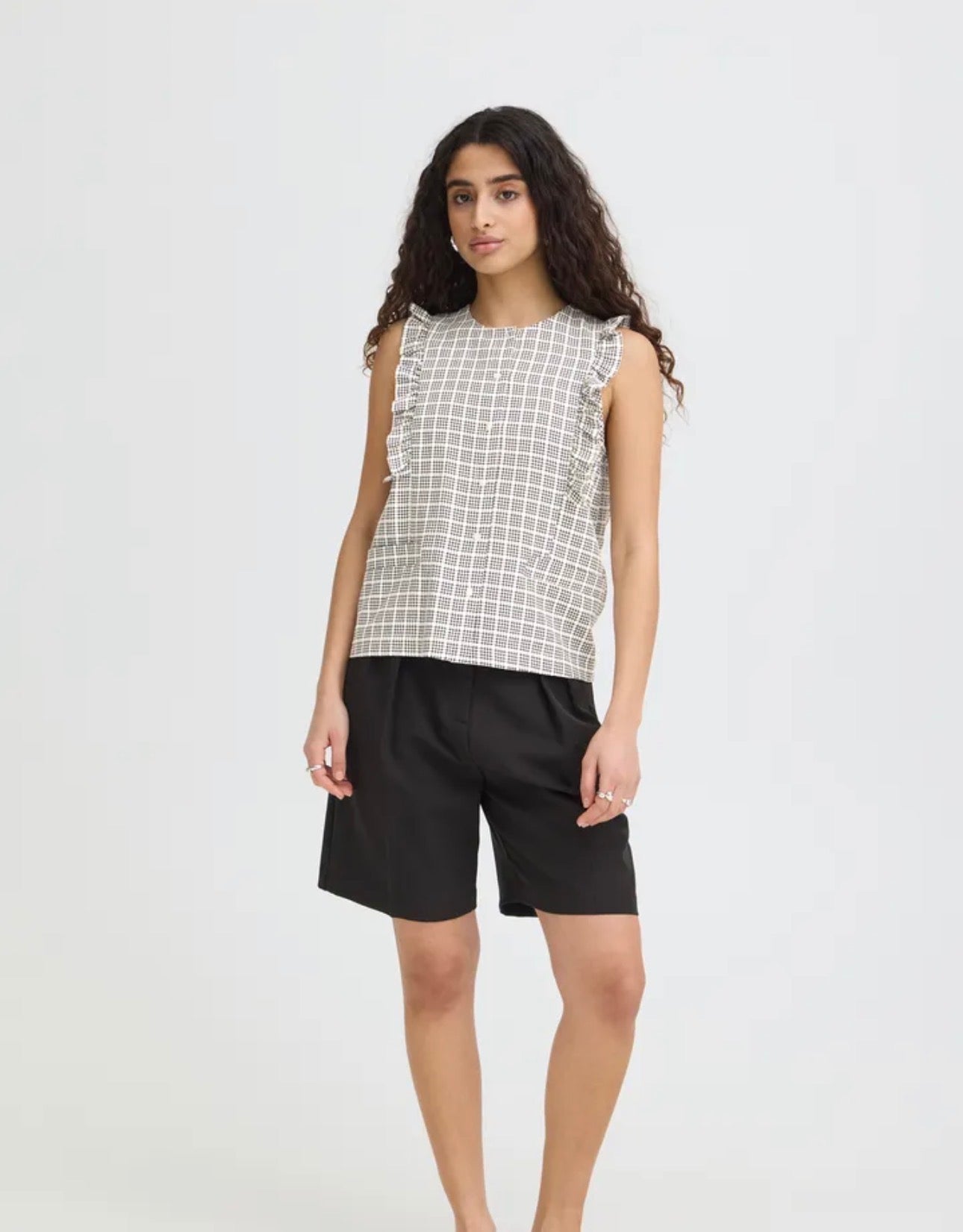 ICHI JOLA TOP 20125458 BLUE / WHITE CHECK