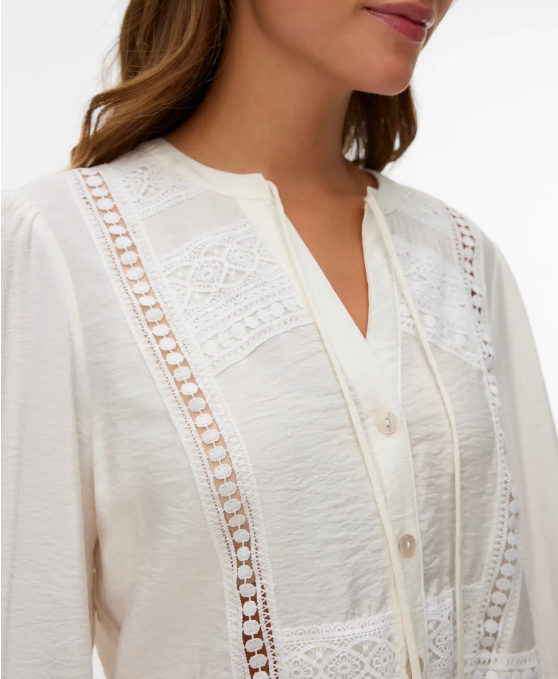 VERO MODA JULES LS TAPE TOP SNOW WHITE
