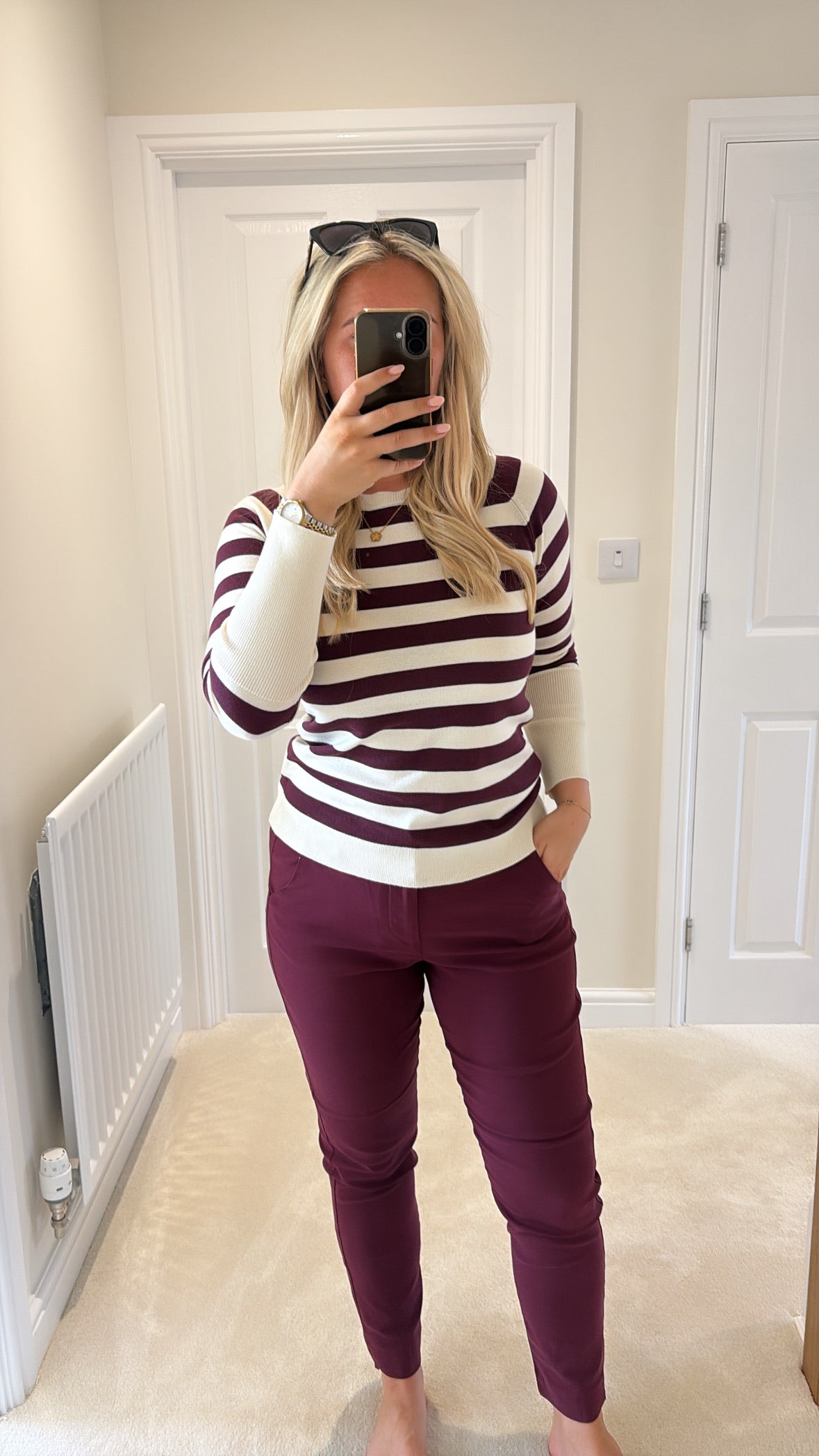 B YOUNG MMORLA LONG CUFF JUMPER - FIG/BIRCH STRIPE