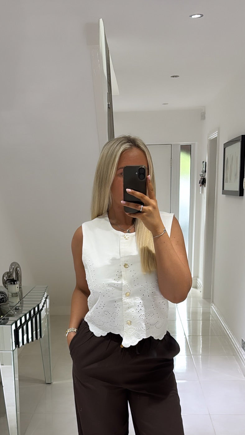 ONLY REYA S/L BRODERIE ANGLAISE WAISTCOAT CLOUD DANCER