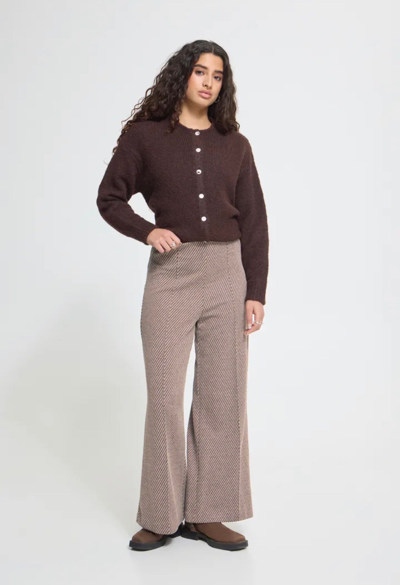 ICHI KATE TWILLISH WIDE LEG TROUSERS - JAVA/ALMOND MILK