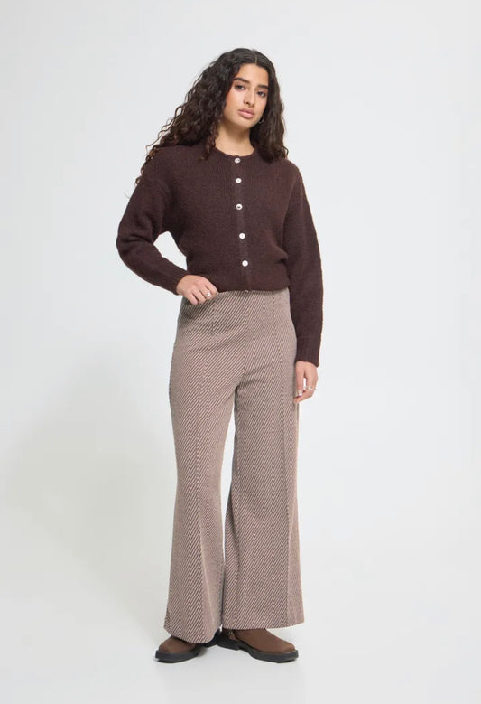 ICHI KATE TWILLISH WIDE LEG TROUSERS - JAVA/ALMOND MILK