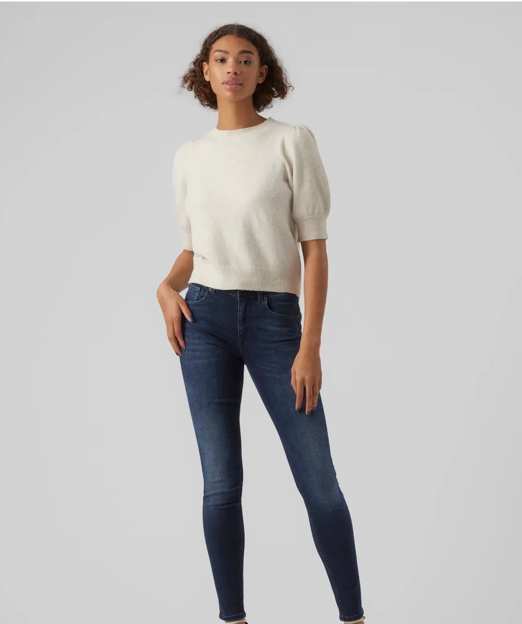 VERO MODA DOFFY 2/4 O-NECK PULLOVER BIRCH-MELANGE