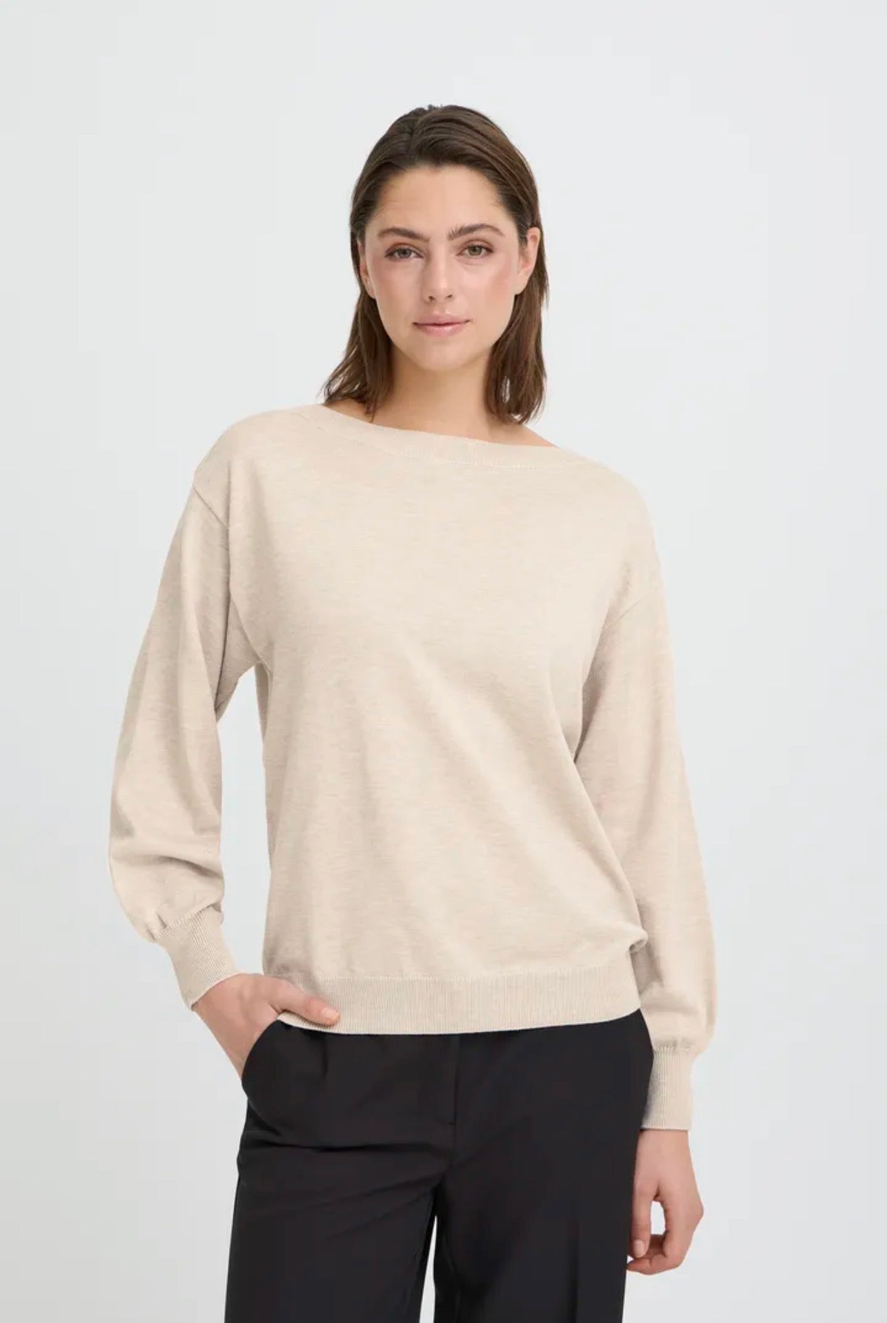 ICHI LULS BOATNECK LS PULLOVER - OATMEAL MELANGE