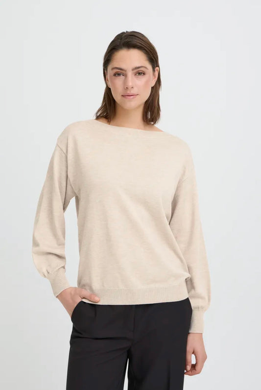 ICHI LULS BOATNECK LS PULLOVER - OATMEAL MELANGE