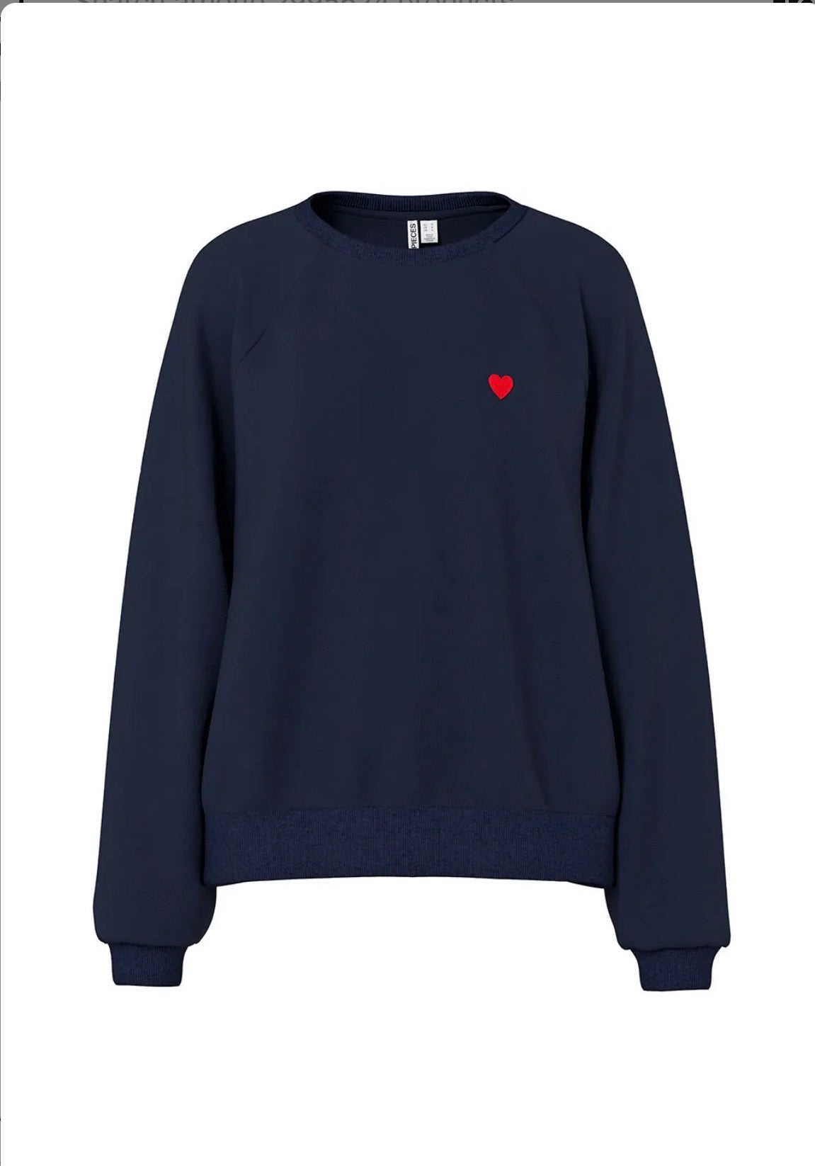 PIECES GRETA LS EMB SWEATSHIRT - SKY CAPTAIN / RED HEART