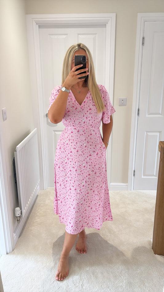 ICHI VERA MAXI DRESS PINK LADY FLOWER