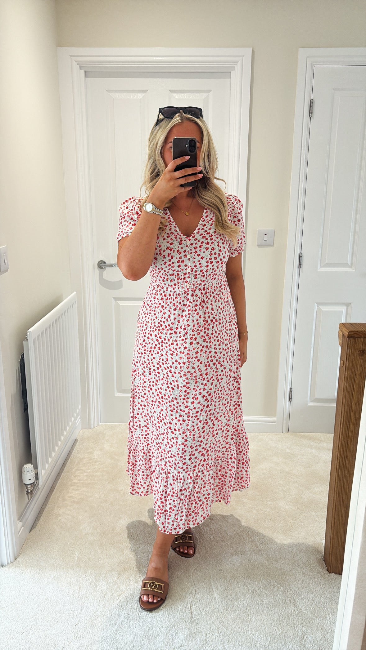 ONLY CHIANTI SS LONG DRESS 15270519 CLOUD DANCER/RED LUCY FLOWER