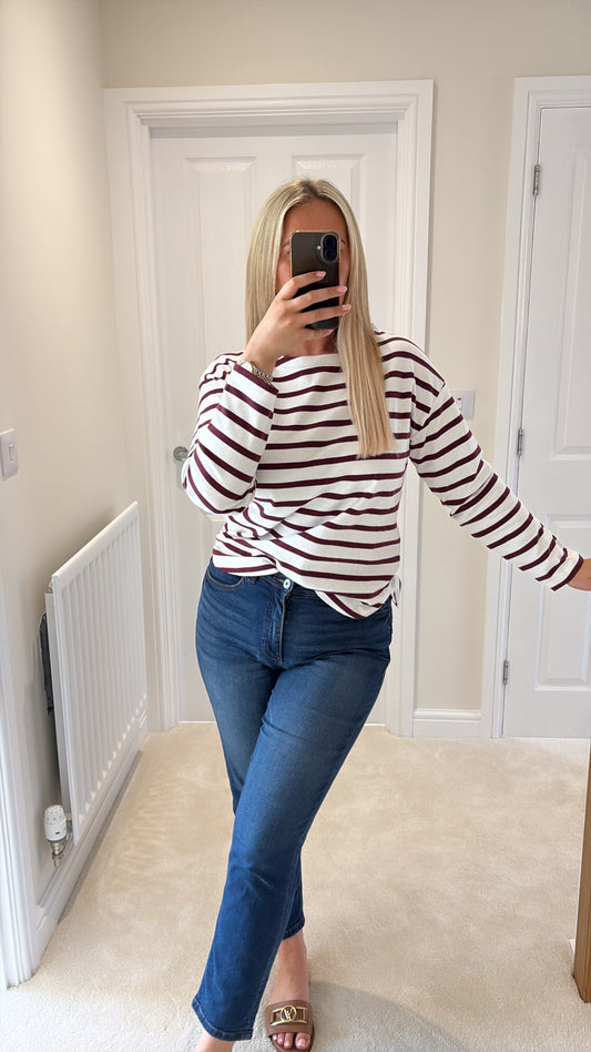 B YOUNG RAMSI PULLOVER - FIG STRIPE