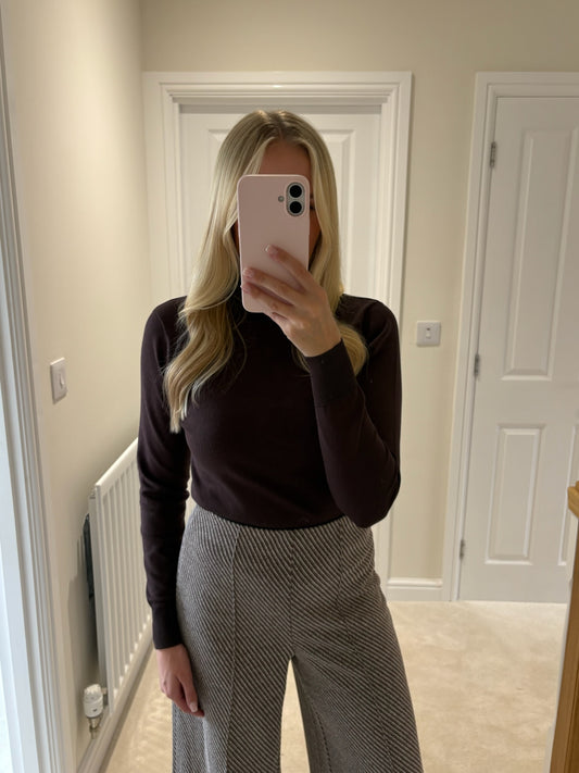 ICHI KATE TWILLISH WIDE LEG TROUSERS - JAVA/ALMOND MILK