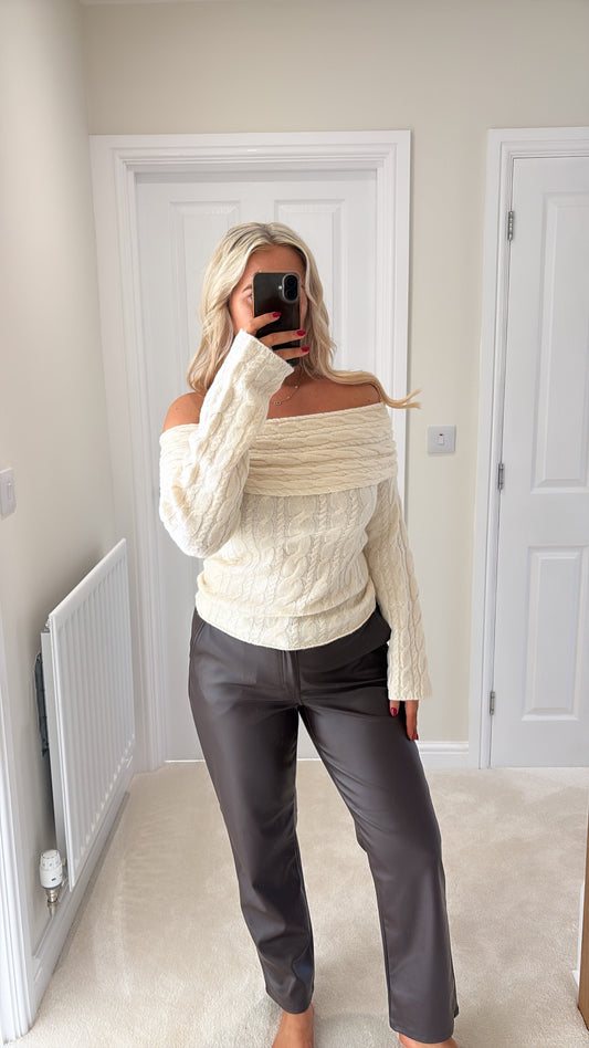 VERO MODA SEQUOIA LS OFF SHOULDER PULLOVER - BIRCH