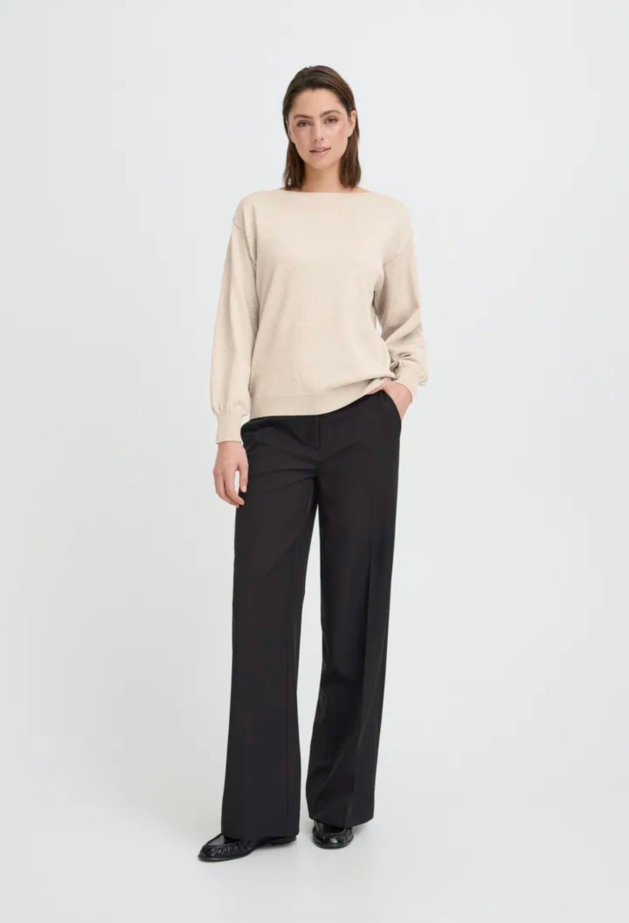 ICHI LULS BOATNECK LS PULLOVER - OATMEAL MELANGE