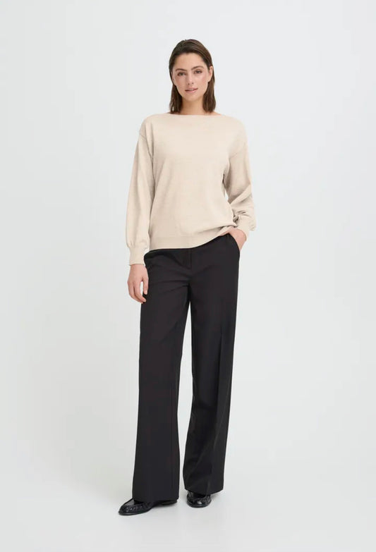 ICHI LULS BOATNECK LS PULLOVER - OATMEAL MELANGE