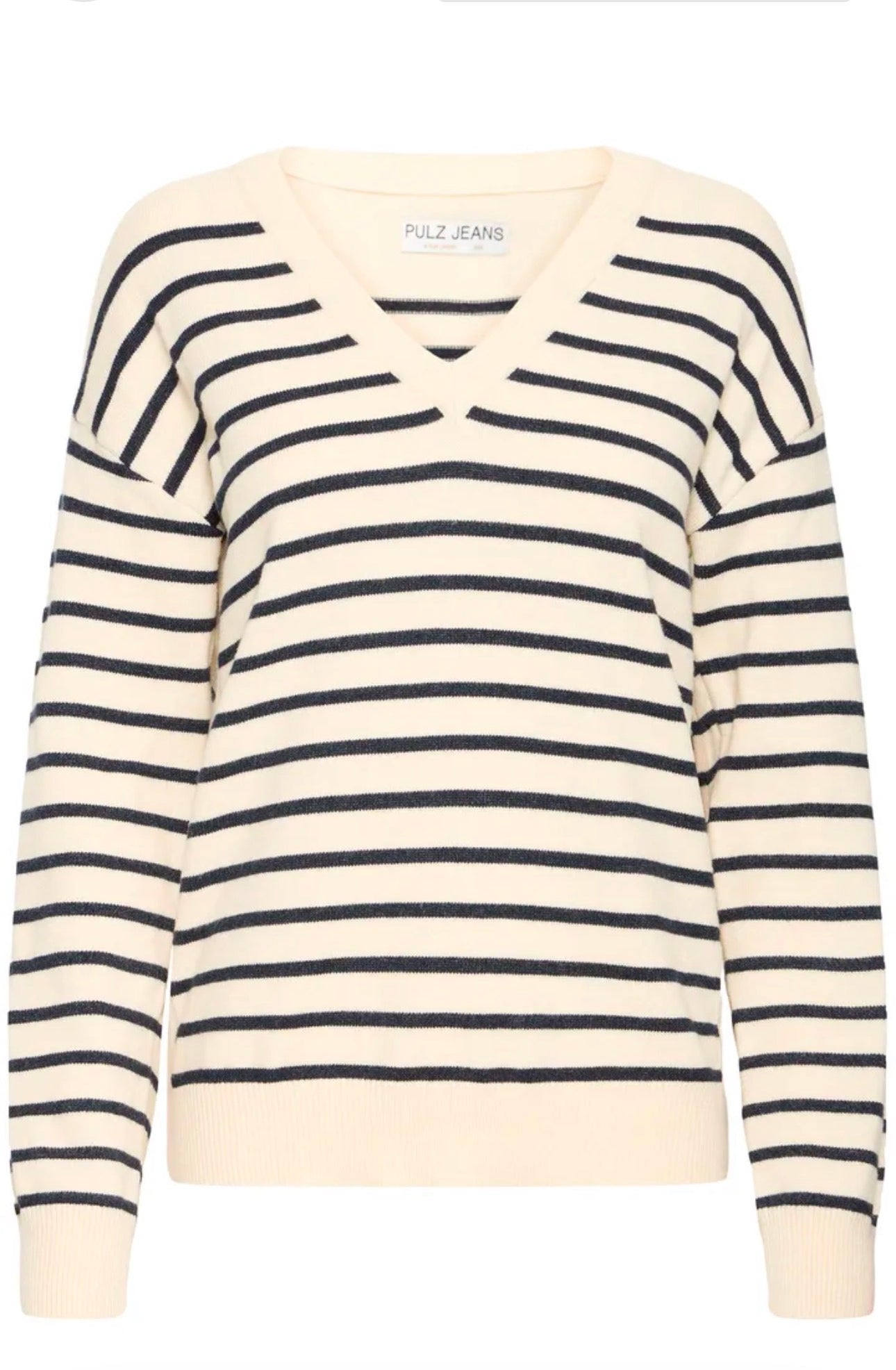 PULZ STEFFI STRIPE PULLOVER - BIRCH MELANGE