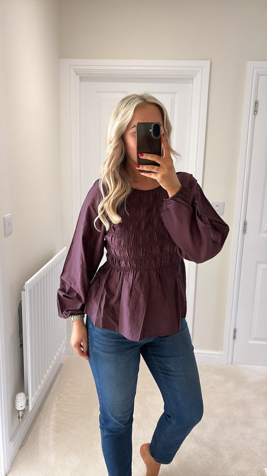 B YOUNG FLAX BLOUSE - FUDGE