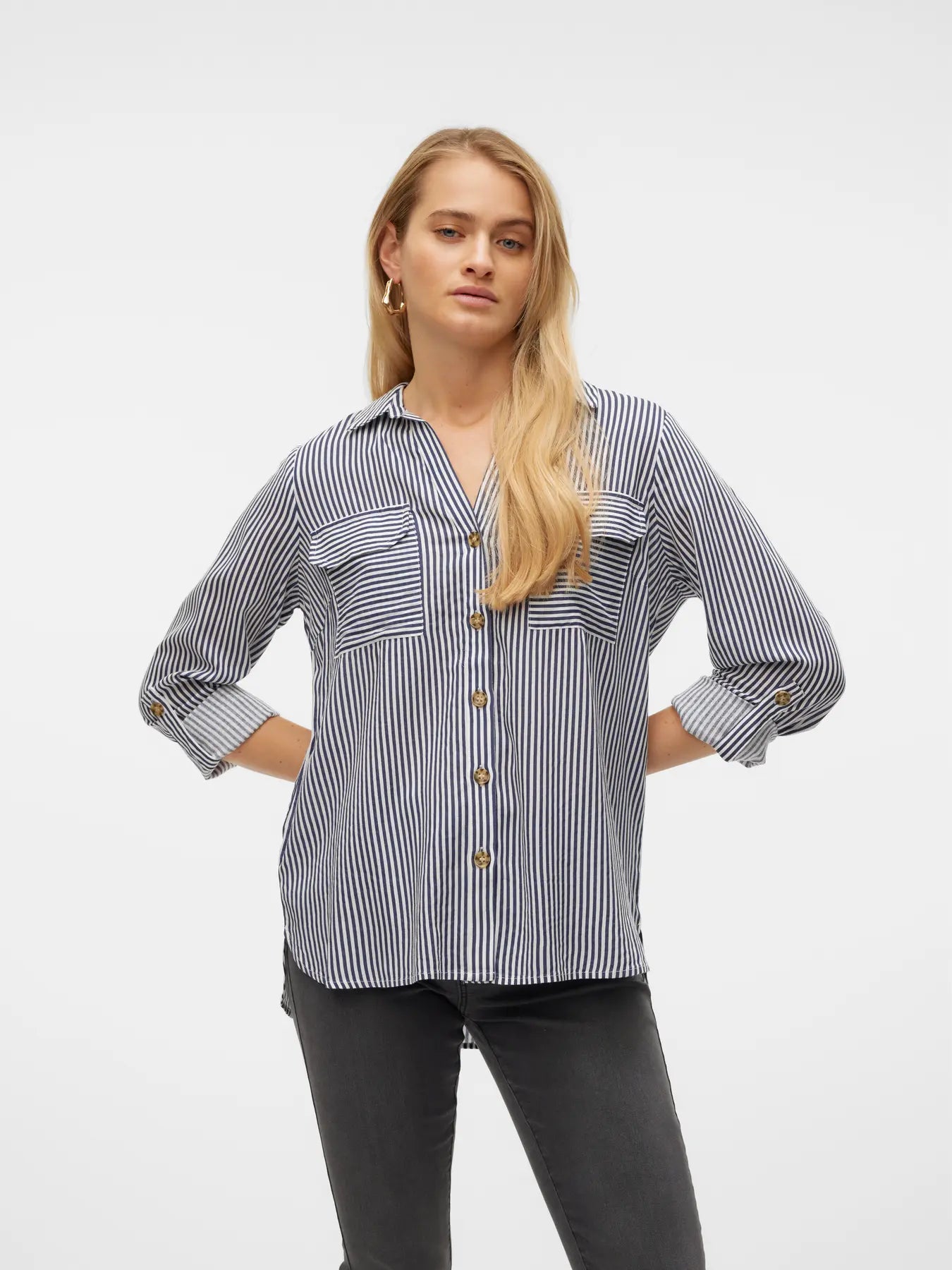 VERO MODA BUMPY LS SHIRT 10275283 SNOW WHITE/ INDIA INK