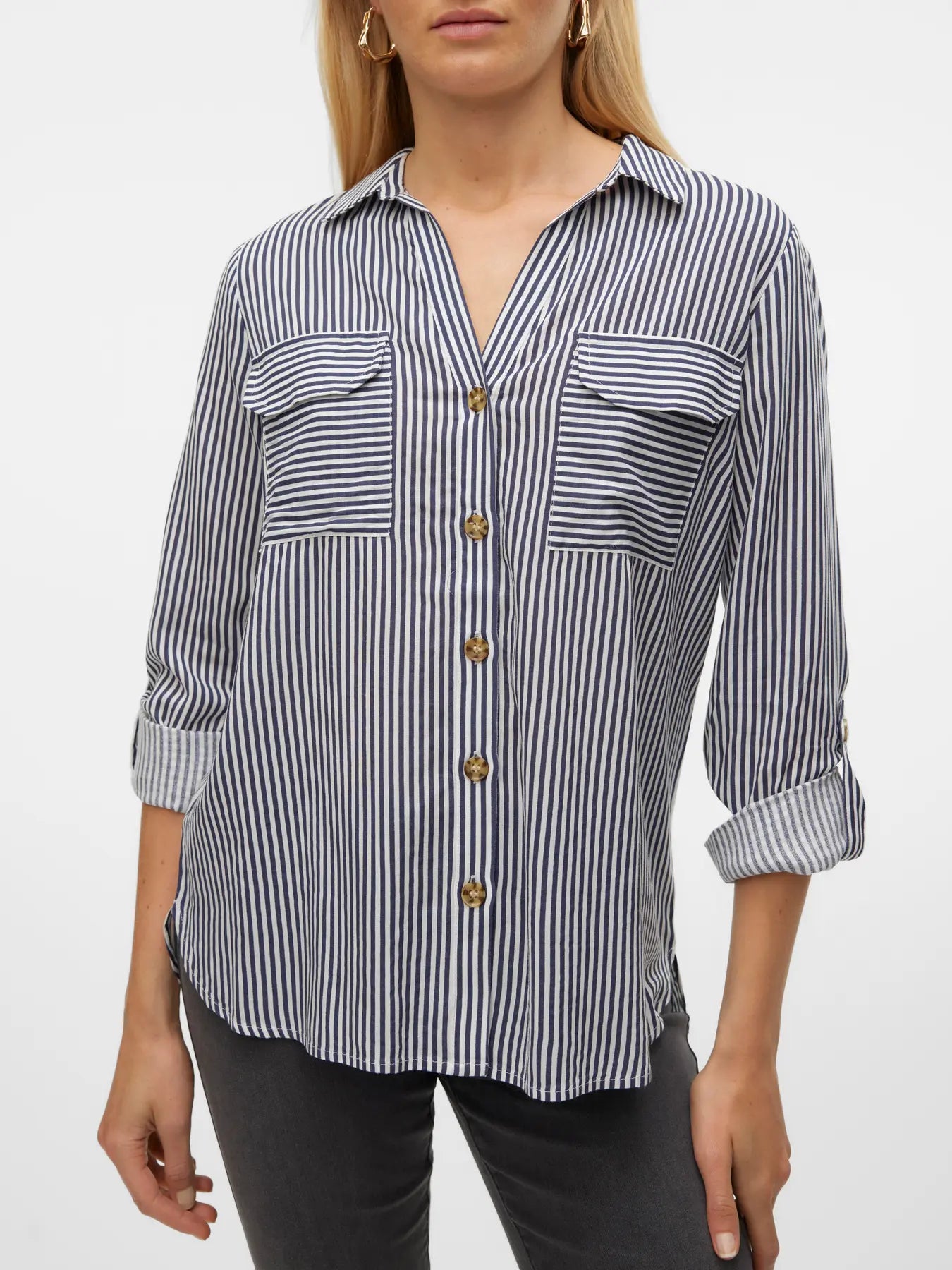 VERO MODA BUMPY LS SHIRT 10275283 SNOW WHITE/ INDIA INK