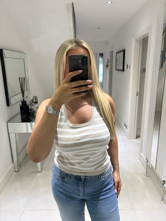 ICHI LULS VEST TOP 20125820 OATMEAL/WHITE STRIPE