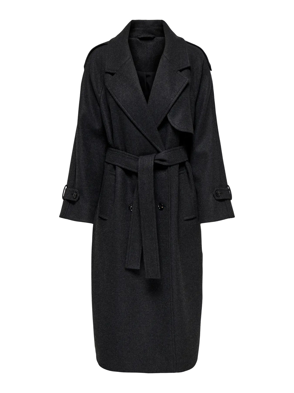 ONLY DEAR TRILLION LONG BELT COAT - Dark Grey Melange