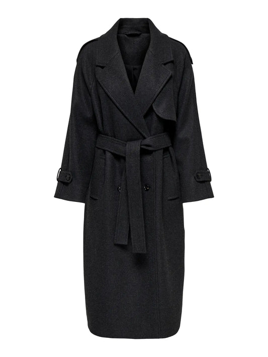 ONLY DEAR TRILLION LONG BELT COAT - Dark Grey Melange