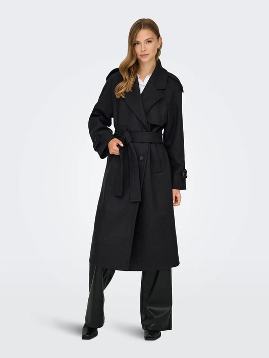 ONLY DEAR TRILLION LONG BELT COAT - Dark Grey Melange