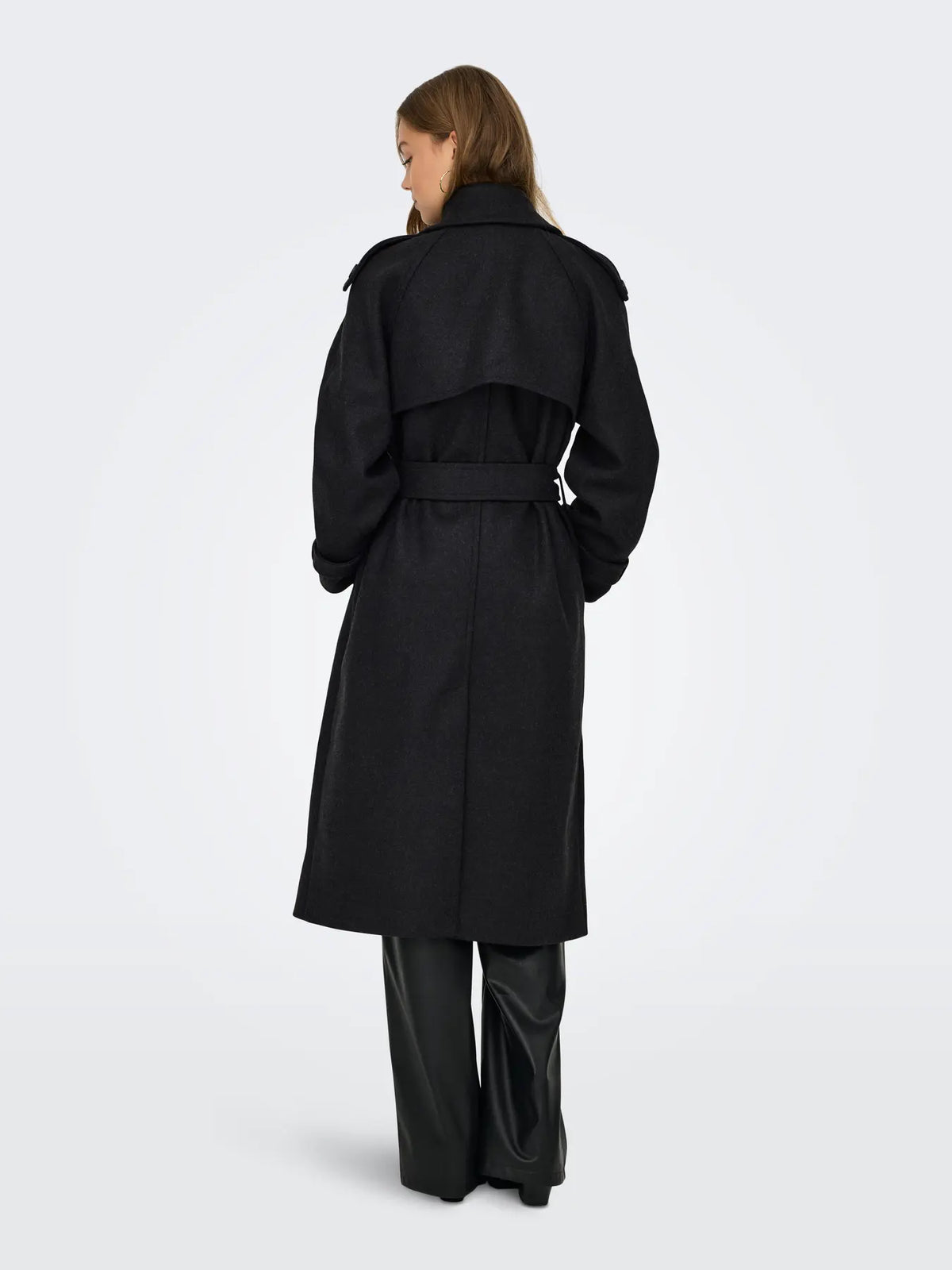 ONLY DEAR TRILLION LONG BELT COAT - Dark Grey Melange