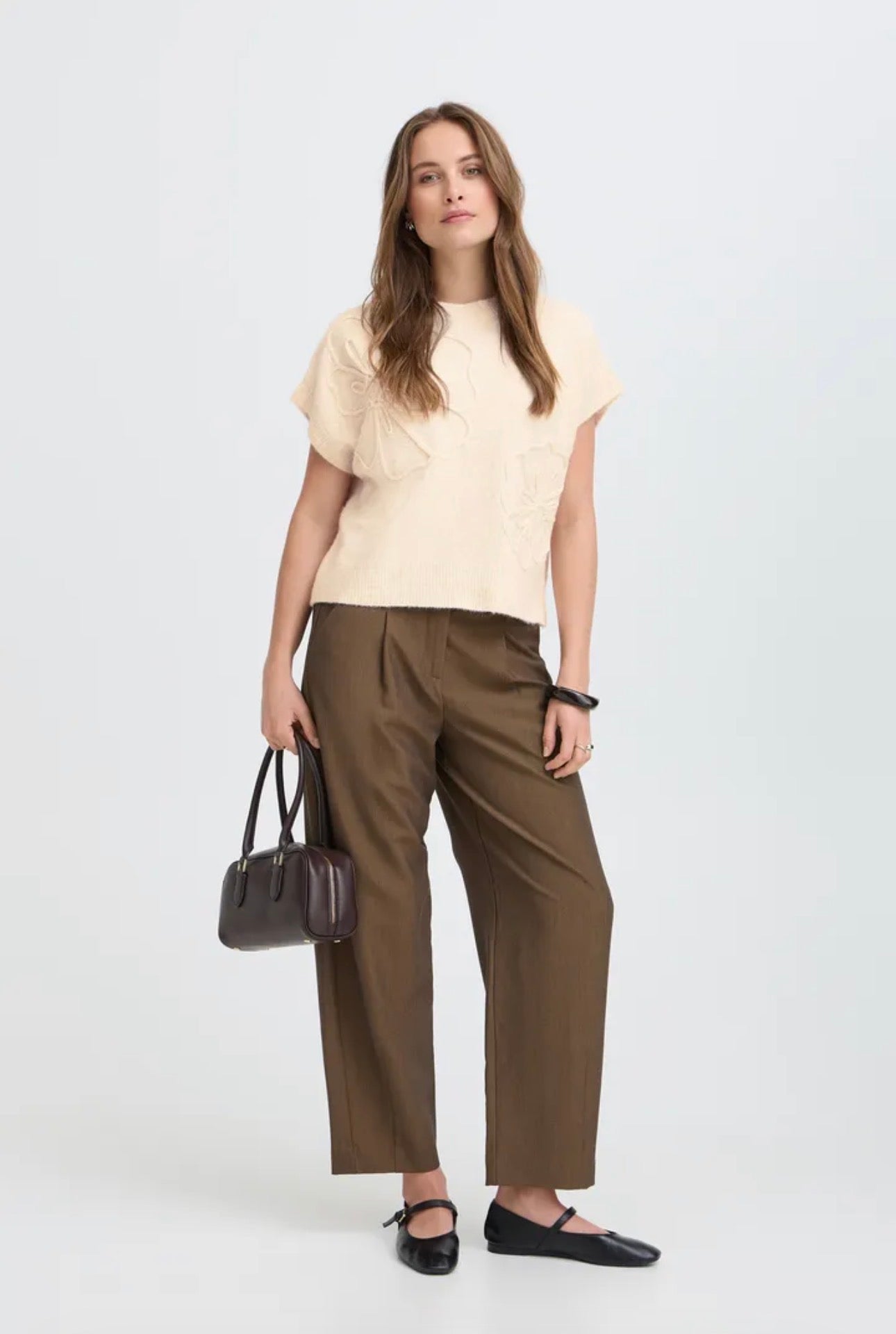 B YOUNG OMEA DECO SLIPOVER TOP - BIRCH MELANGE