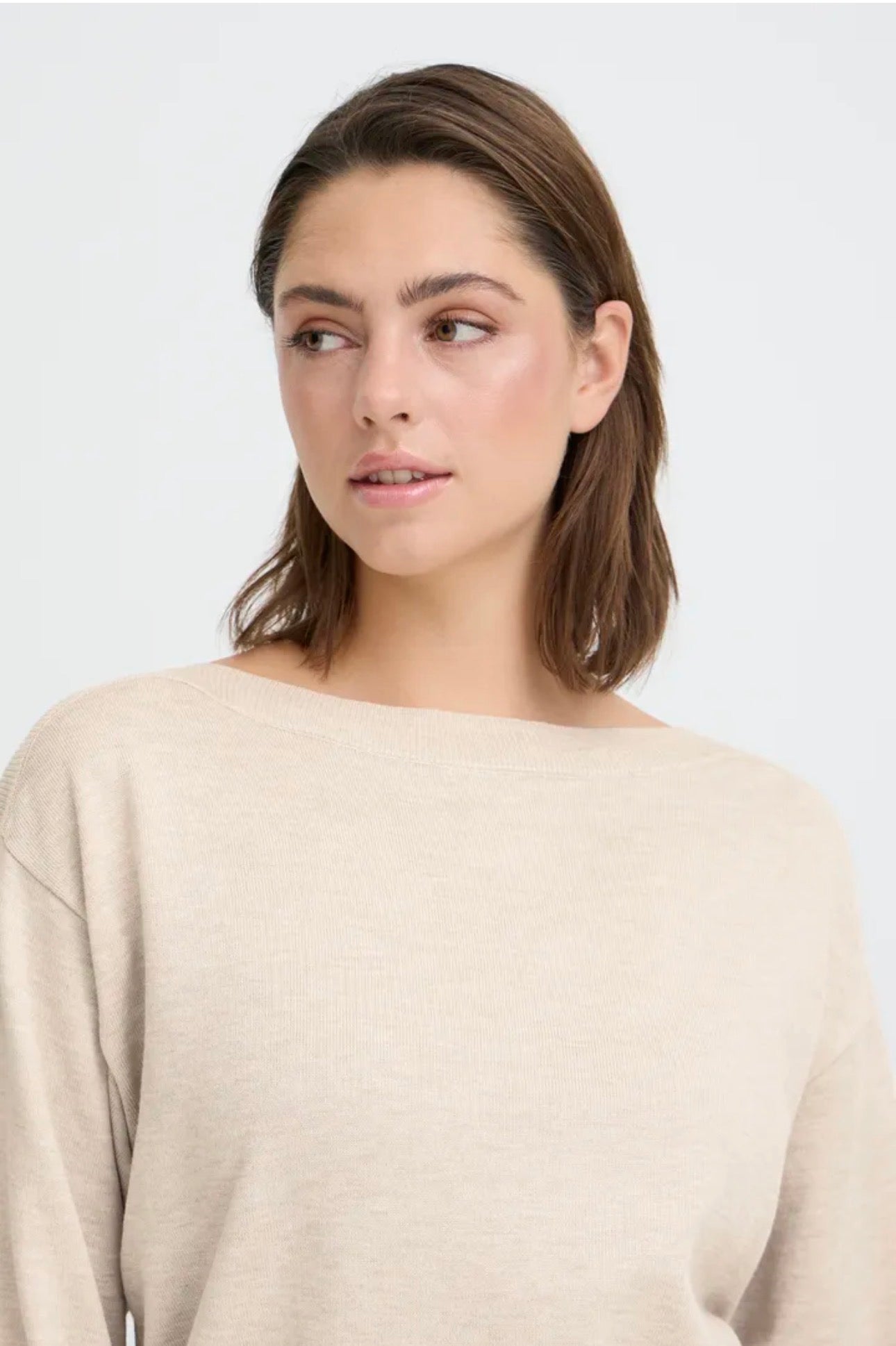 ICHI LULS BOATNECK LS PULLOVER - OATMEAL MELANGE