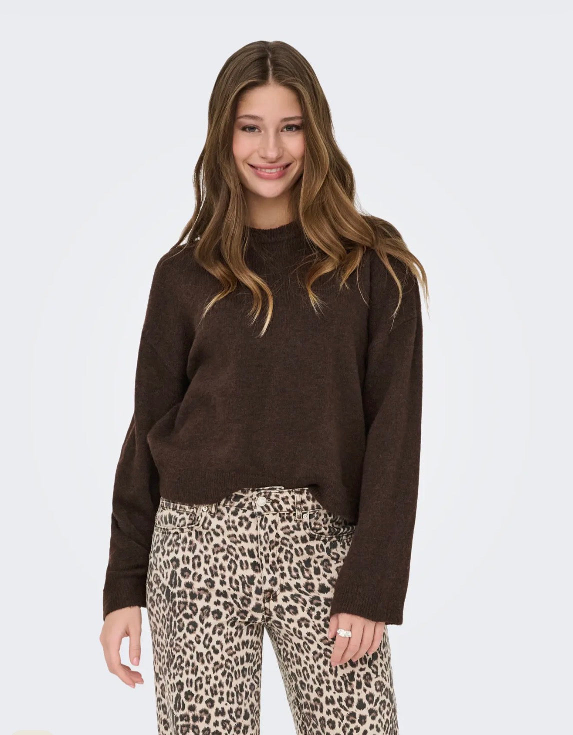 ONLY SIMONI LS O-NECK PULLOVER KNT - COFFEE BEAN MELANGE