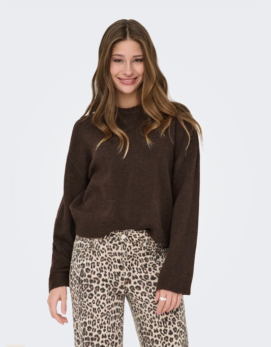 ONLY SIMONI LS O-NECK PULLOVER KNT - COFFEE BEAN MELANGE