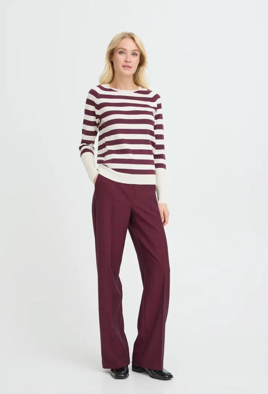 B YOUNG MMORLA LONG CUFF JUMPER - FIG/BIRCH STRIPE