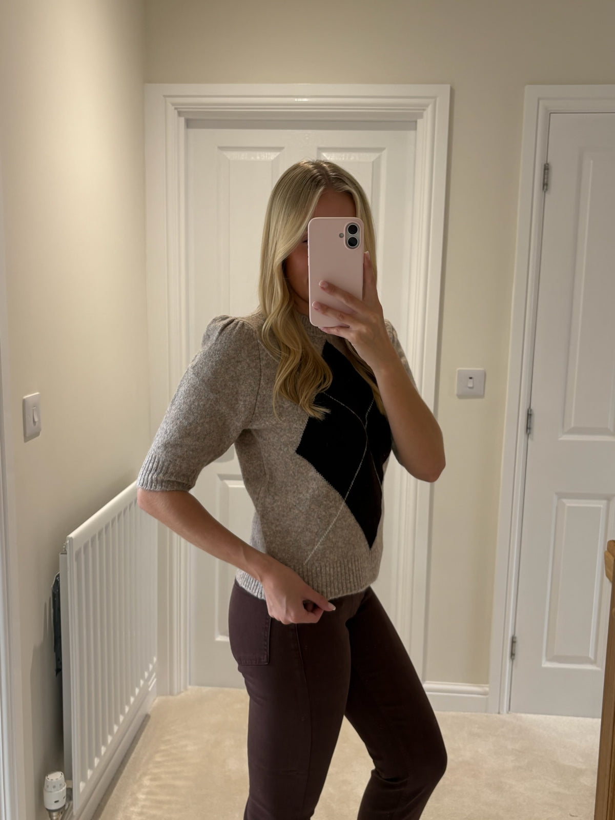 B YOUNG OSMILLA SS JUMPER - HUMUS MELANGE ARGYLE