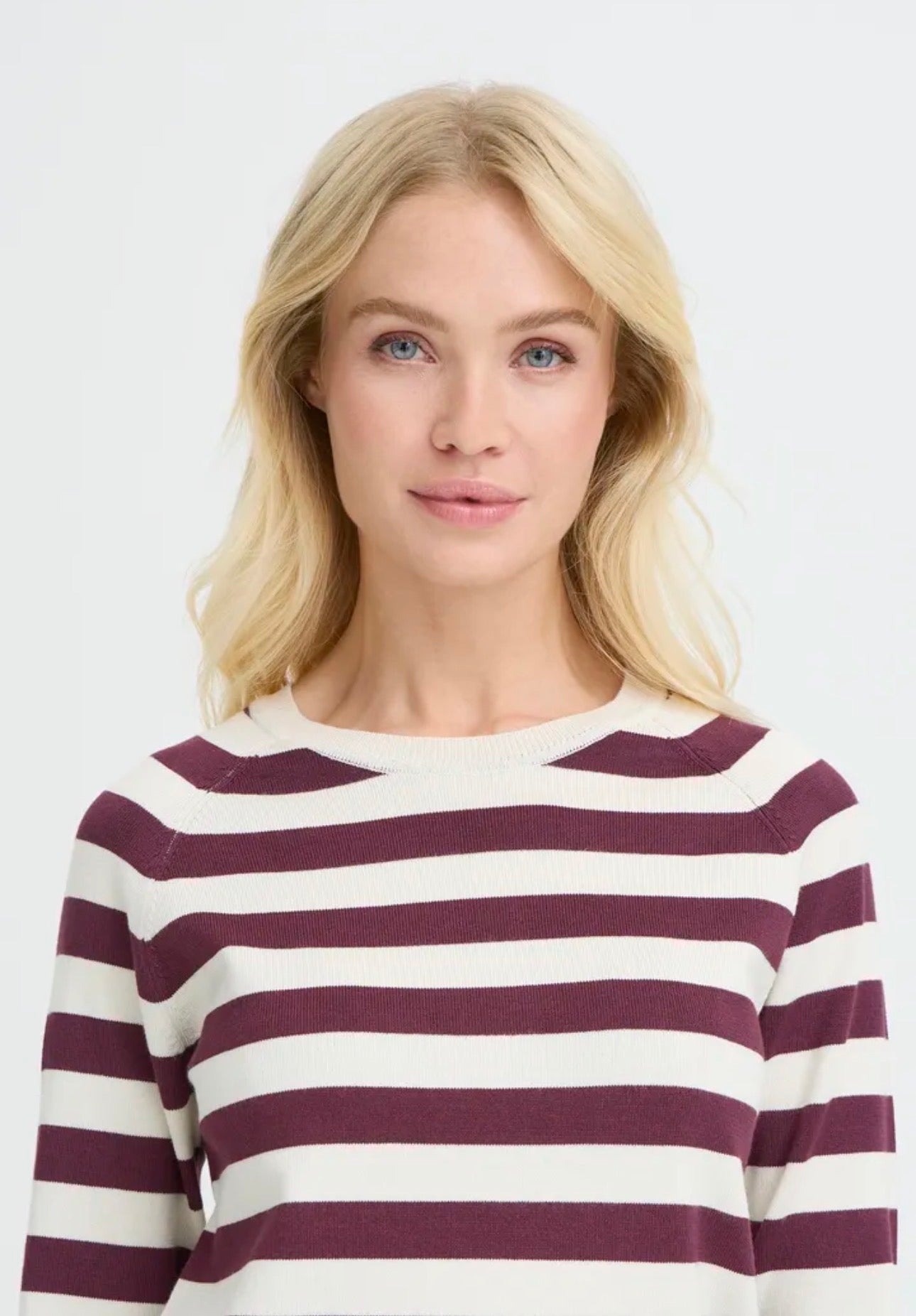 B YOUNG MMORLA LONG CUFF JUMPER - FIG/BIRCH STRIPE