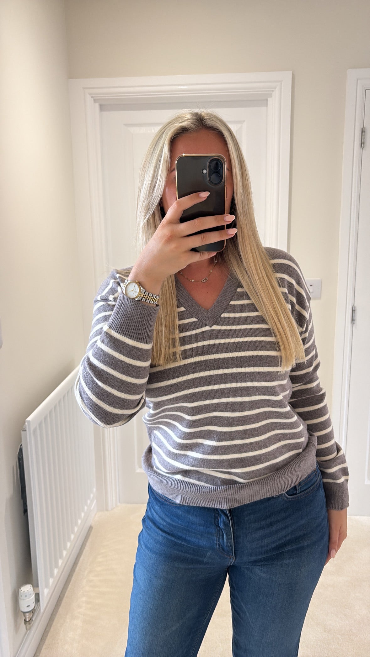 PULZ STEFFI STRIPE PULLOVER - CHOCOLATE BROWN