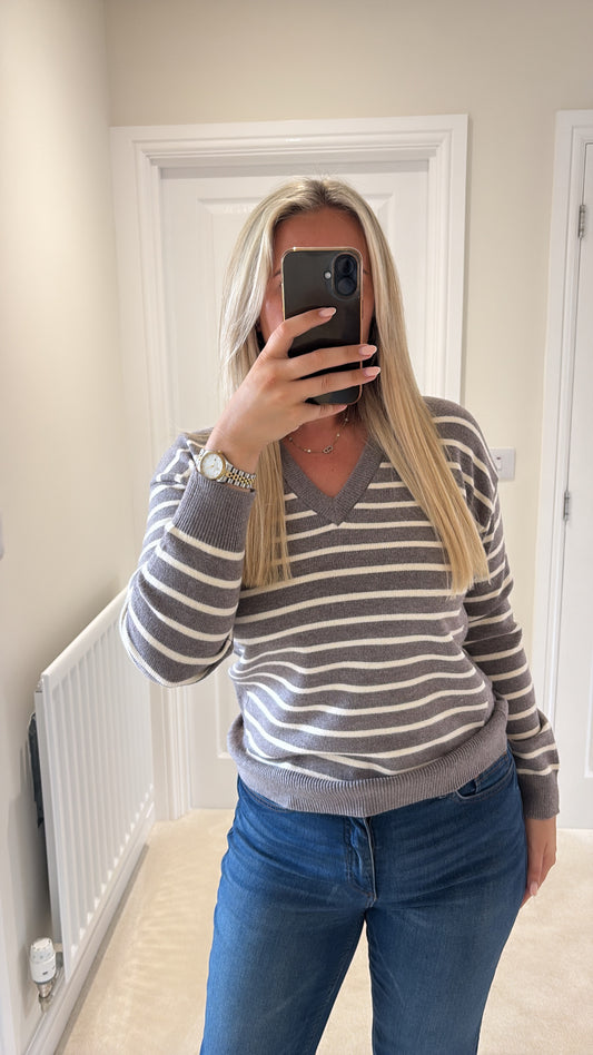 PULZ STEFFI STRIPE PULLOVER - CHOCOLATE BROWN