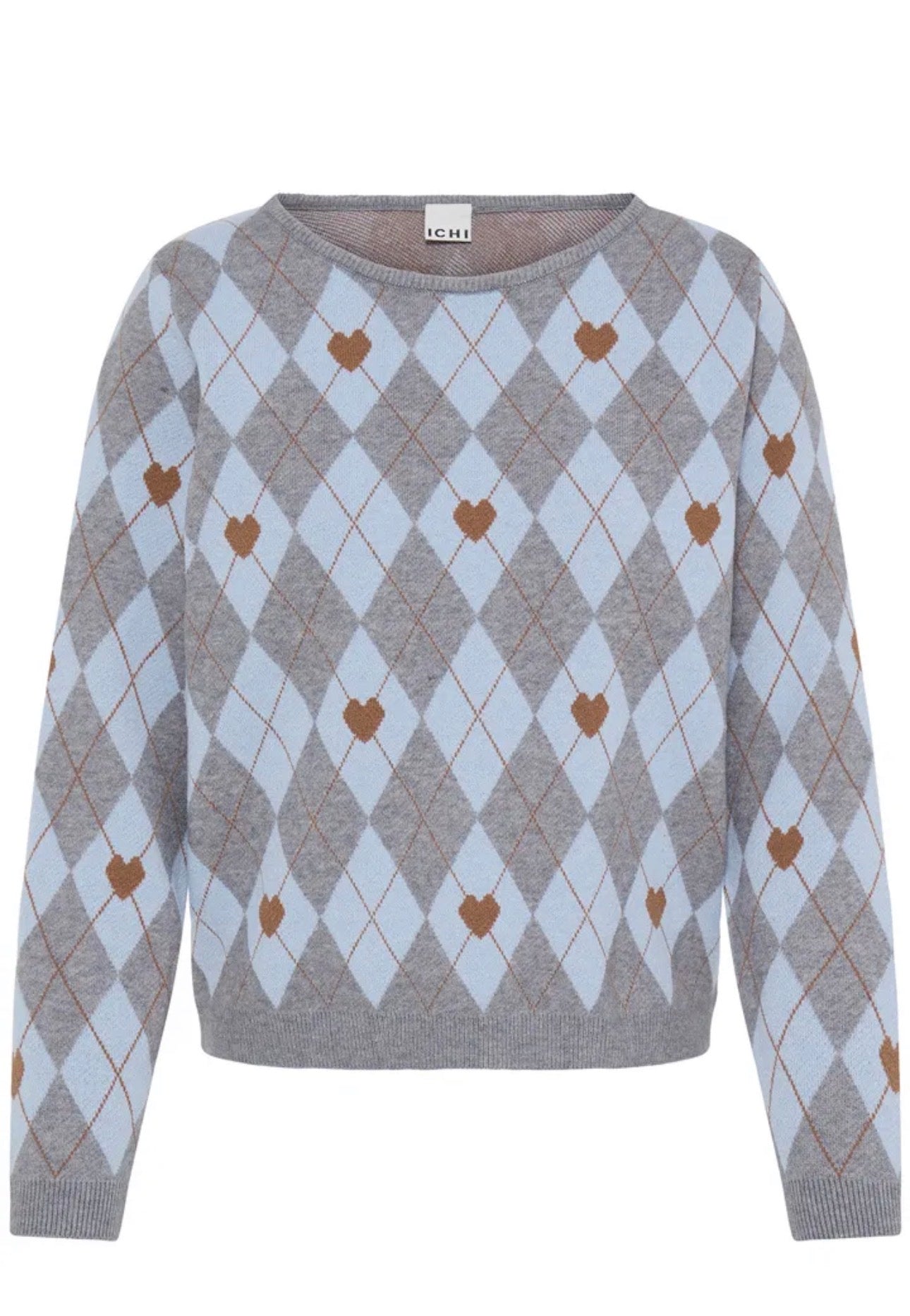 ICHI BRIELLE LS JUMPER -GREY MELANGE / HARLEKIN
