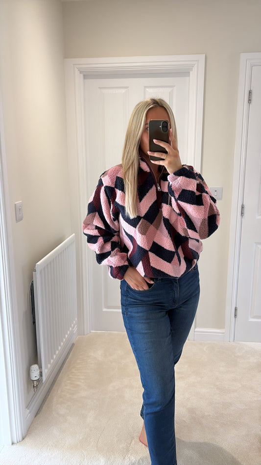 ONLY NEW DALLAS LS HIGHNECK ZIP TOP - FIG DALLAS GRAPHIC PINK