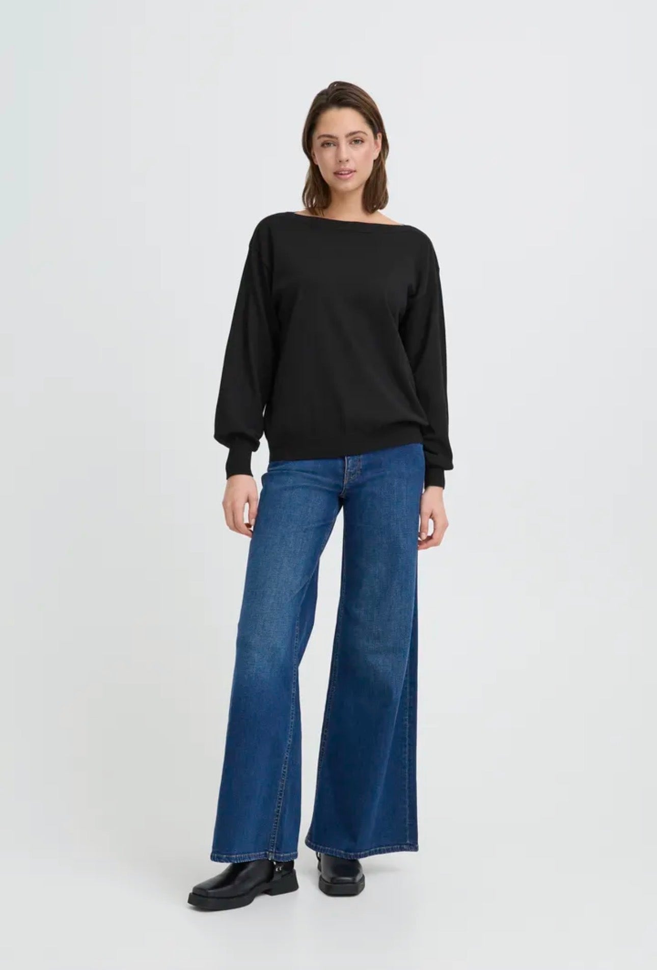ICHI LULS BOATNECK LS PULLOVER - BLACK