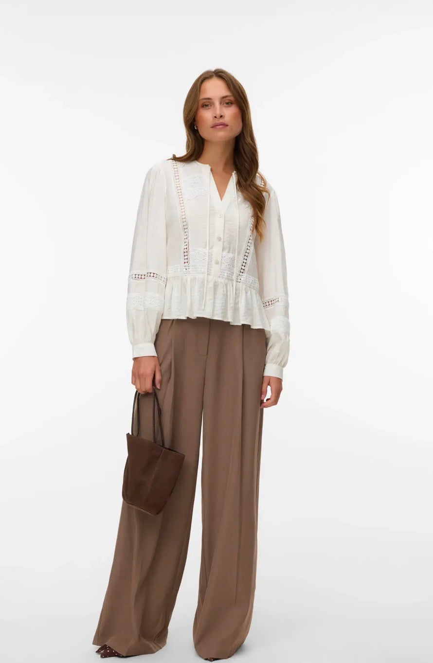 VERO MODA JULES LS TAPE TOP SNOW WHITE