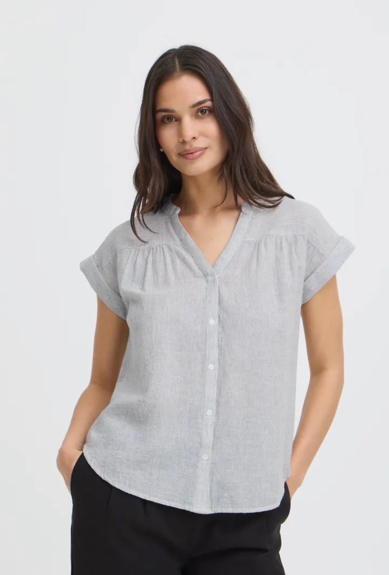 B YOUNG IZOLA SHIRT in VETIVER STRIPE