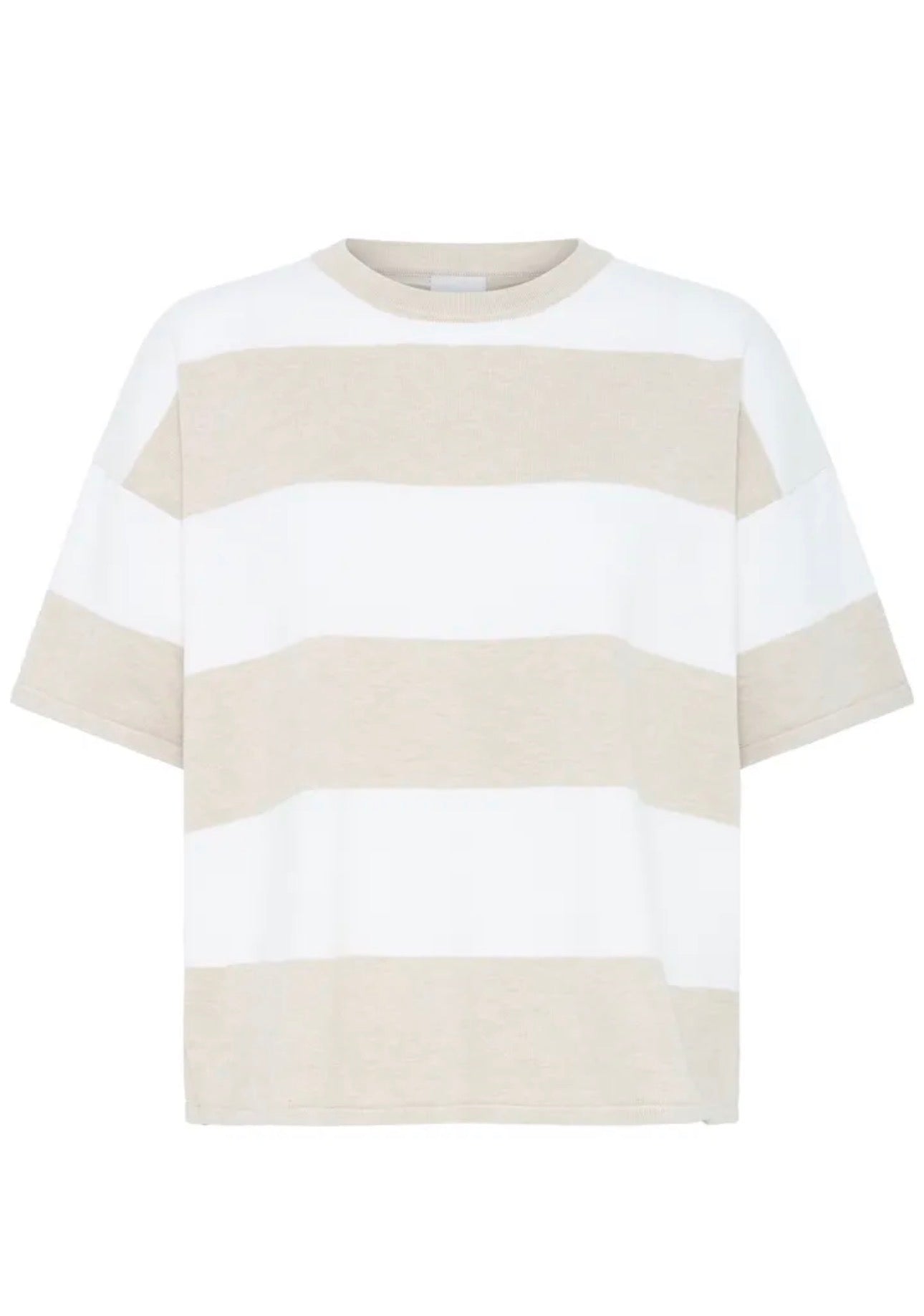 ICHI LULS LOOSE SS TOP 20125817 WIDE OATMEAL WHITE STRIPE